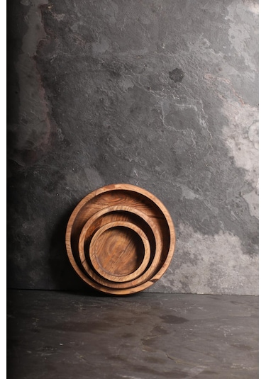 Sammwood Doğal Ahşap Lüks Çerezlik 3'lü Takım 11-15-20 Cm