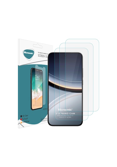 Microsonic Xiaomi Poco F7 Pro Screen Protector Nano Glass Cam Ekran Koruyucu 3 Lü Paket