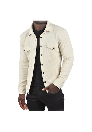 Deepsea Erkek Krem Örme Kalın Kumaş Gömlek Yaka Çıtçıtlı Cepleri Kapaklı Spor Ceket 2500557 False Krem