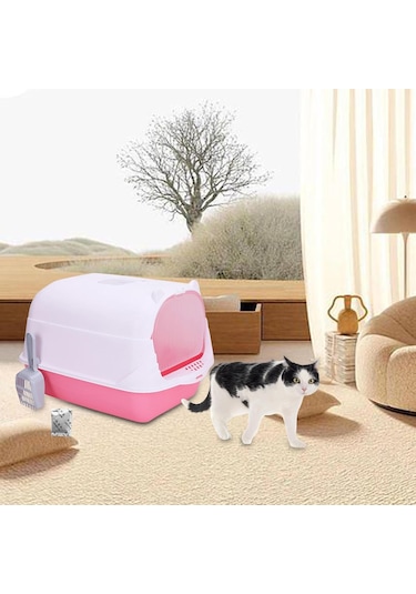 Kapalı Kedi Tuvalet Kapşonlu Kedi Kedisi Çöp Tavası Yüksek S. 10l Siyah