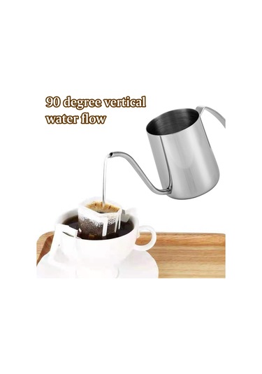 Xiyyadms 350ml Gümüş Renkli 304 Paslanmaz Çelik Kahve Çay Dolu, Hassas Su Akışı Kontrolü, Ergonomik Kollü, Temizliği Kolay Gümüş