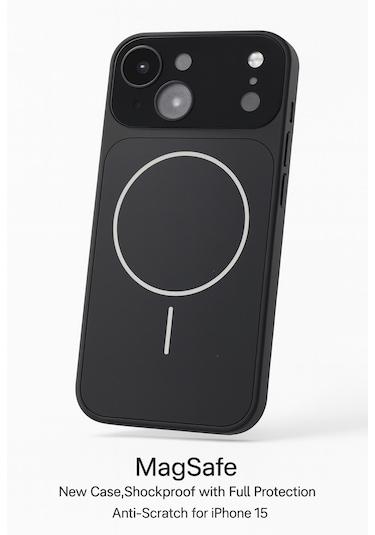 İphone 15 Ag Glass Magsafe Siyah Kaliteli Kılıf Yeni Trend Şok Emici & Tam Koruma, 5 Renk Siyah