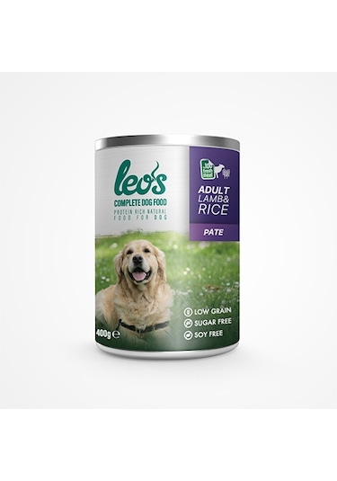 Leos Kuzu Etli ve Pirinçli Pate Konserve Yetişkin Köpek Maması 24 x 400 G