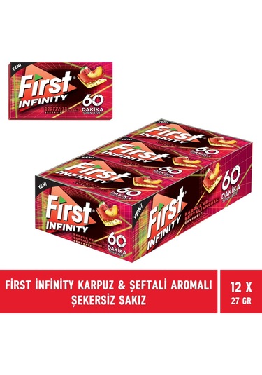 First Infinity 60 Dakika Karpuz & Şeftali Aromalı Şekersiz Sakız 12'li