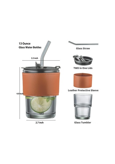 Fosenze İki Katlı Cam Kupa, Sıcak/soğuk İçecekler İçin, Toz Koruyucu Kapak Ve Cam Pipetli, 400 Ml