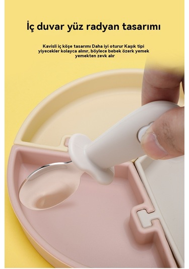 Jianfan Bölmeli Silikon Mama Tabağı Ve Birleşmeli Kase Bebek Beslenme Seti Sarı Kayısı Mavi Üçiğne Diğer