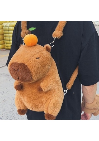 Fastbuy Küçükler İçin Yumuşak Kapybara Figürlü Çift Omuzlu Çanta, Askılı Kayışlı Canlı Desenli Gündelik Çantamız Çok Renkli Çok Renkli