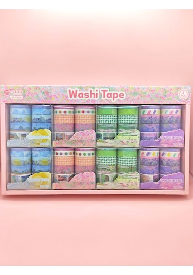 Vintage Washi Tape Bant Baskılı Yapışkanlı Maskeleme Kağıdı 45e Desenli Bant 10'lu - Mor Göl 1