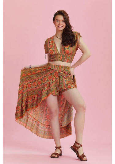 Derin Ön Yırtmaçlı Fırfırlı Uzun Çingene Etek 001