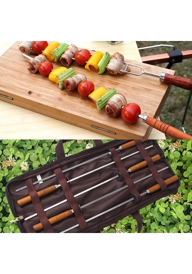 Besthome1 5'li Kamp Fork Seti - Ahşap Saplı Isı Yalıtım - 2cr13 Çelik - Taşınabilir Depo Çantası, Çok Renkli Çok Renkli