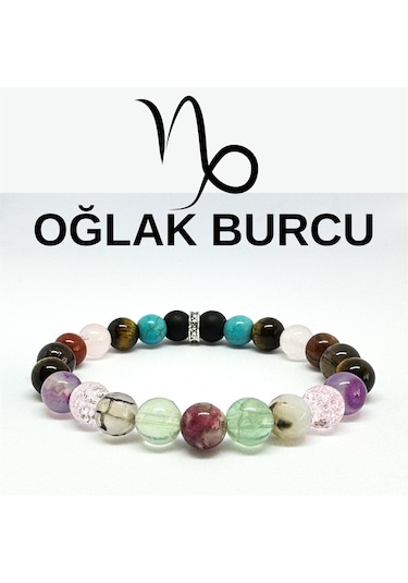 Oğlak Burcu Bilekliği 8mm Doğaltaş Bileklik - 18 Cm Çok Renkli