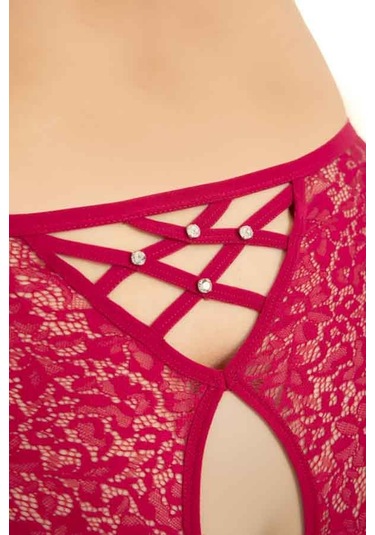 Transparan Tüllü Dantel Ve Taş Detaylı Özel Bölgesi Açık Büyük Beden Kadın Tanga Külot 3'lü Paket-2 Renkli-3