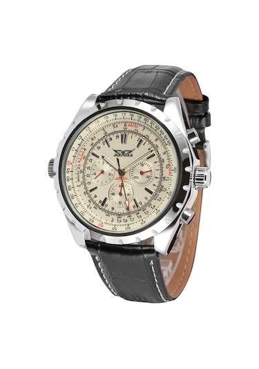 Erkek Otomatik Mekanik Saat Deri Kayış Moda Kol Saati Takvim Tarih Göstergesi Beyaz Diğer