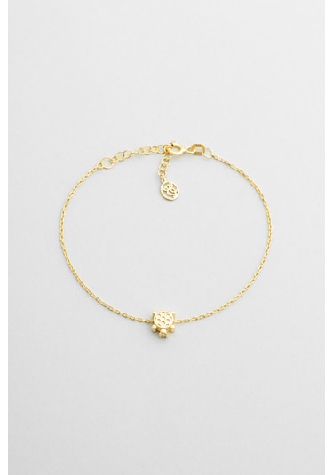 Mini Kaplumbağa 18 Ayar Sarı Altın Kaplama 19 Cm Gümüş Bileklik Sarı