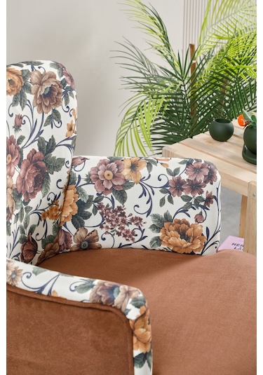 Colormix Kahverengi Çiçekli Tekli Berjer Koltuk