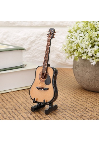 Kangvka Ahşap Mini Gitar Modeli, Canlı Görünüm, Dekoratif Masa Süsü, Hediyelik Kutulu 10cm