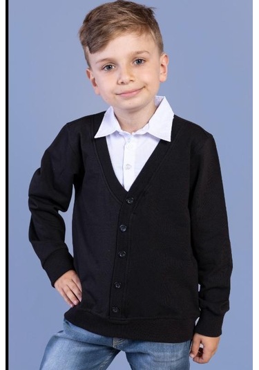 Toontoy Erkek Çocuk Düğmeli Okul Hırka Siyah