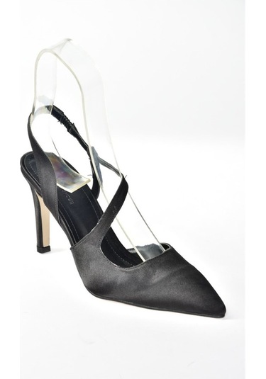 Fox Shoes Siyah Saten Kumaş Sivri Burun Kadın Topuklu Ayakkabı K4