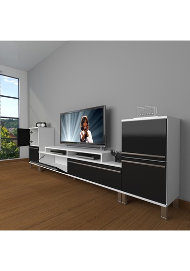 Decoraktiv Ekoflex On2 Mdf Krom Ayaklı Tv Ünitesi Tv Sehpası Beyaz - Siyah