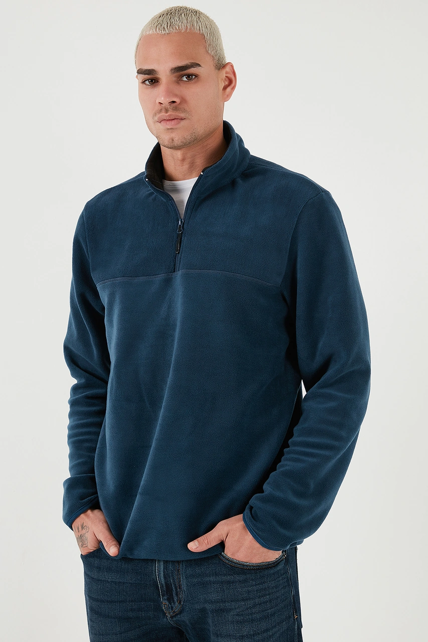 Buratti Regular Fit Anti-Pilling Tüylenme Yapmayan Dik Yaka Şardonlu 2'Li Paket Erkek Polar 5896700S2 Yeşil-Indigo