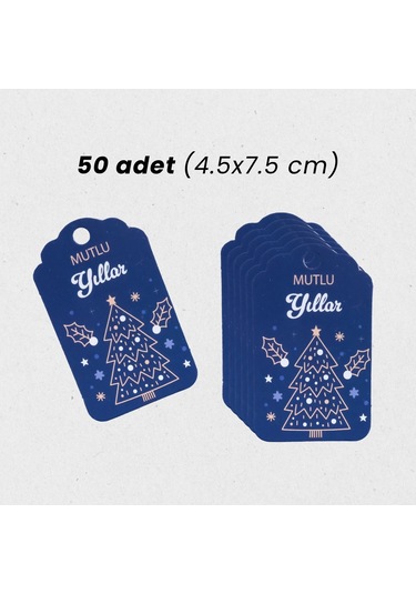 Yılbaşı Mutlu Yıllar Yazılı Hediye Etiketi, Çam Desenli Paketleme