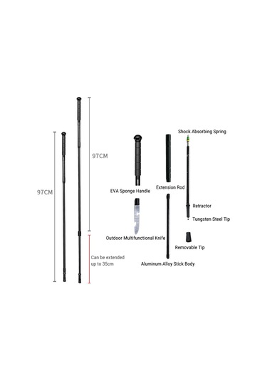 Dağcılık Teleskopik Yürüyüş Bastonları Alüminyum Alaşımlı Dağ Yürüyüşü Sopası Katlanabilir Yürüyüş Bastonu Siyah