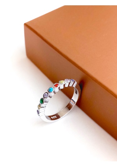 Gümüş Gökkuşağı Tasarım 12 Numara Zarif Kadın Yüzük Yılbaşı Yeni