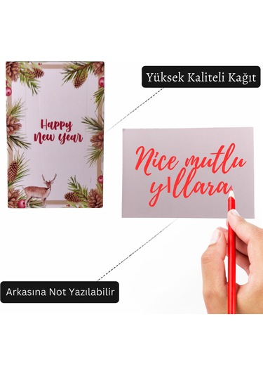 Yılbaşı Happy New Year Tebrik Kartı, Yeniyıl Temalı Hediye, Not K