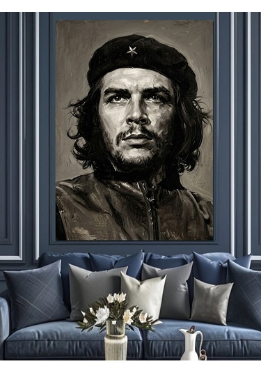 Che Guevara Klasik Siyah Beyaz Dekoratif Kanvas - Mdf Ahşap Tablo