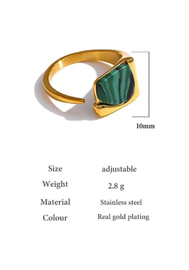 Eetit Paslanmaz Çelik Yeşil Doğal Taş Kadın Açık Yüzük Yeşil