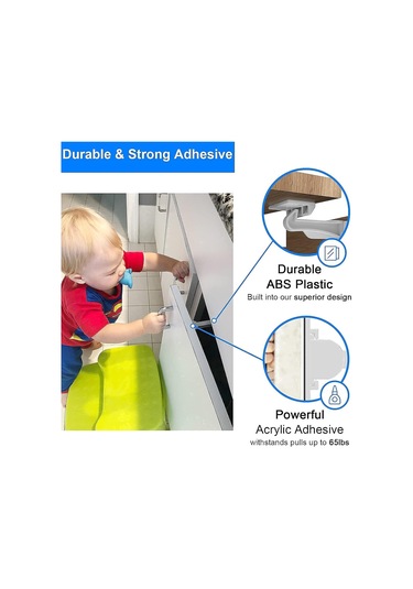 Hangfox 12 Adet Bebek Güven Kilitleri, Gizli Tasarım Çekmece Dolap Kilitleri, Geniş Yapıştırıcı Alanı İle Çocuk Koruma Aleti Beyaz