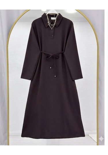 Lovie Moda Kadın Polo Yaka Bağcıklı Elbise - Kahverengi