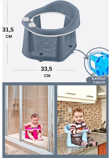 Flosoft Vakumlu Bebek Banyo & Mama Oturağı + Silicolife 2 Adet Silikon Mama Kaşığı Hediye Mavi