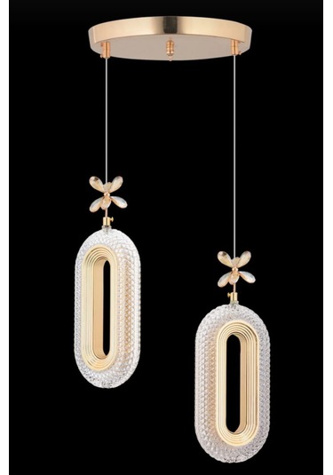 Serra Model 2'li Avizeb 3 Renk Modu Ledli Modern Salon Mutfak Oturma Odası Led Avize Gold