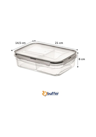 Buffer® 6 Adet 3 Bölmeli Kilitli Kapaklı 1 Litre Saklama Kabı Çok Renkli