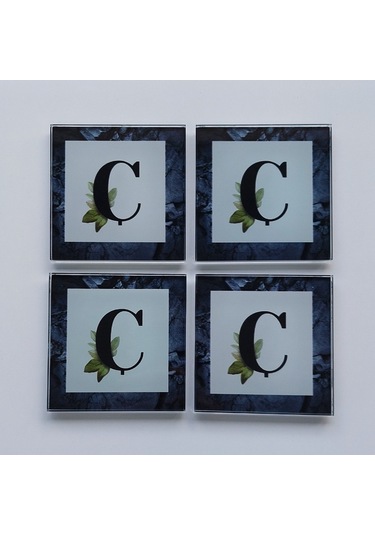 Decorita Cam Bardak Altlığı Harfli Tasarım Ç Harfi 4'lü Takım 10 x 10 CM Çok Renkli