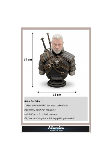 Monbc Witcher Büstü Geralt Of Rivia 3d Tasarım Dekoratif Biblo, Hediyelik Ve Ev Ofis İçin Şık Aksesuar