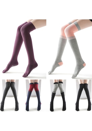 Moveevo Bayanlar İçin Yüksek Kalınlıklı Beş Parmaklı Antipatik Yoga Çorabı, Kış Isısı, Striped Desenli, Tabanlı, Günlük Ve Spor Kullanıma Uygun Siyah Siyah