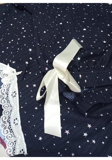 Arcan Kadın Pijama Takımı İp Askılı Dantelli Şortlu Lacivert