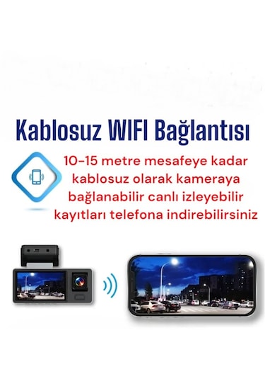 Kingline K-14 3 Kameralı Wifili Ekranlı Araç Kamerası