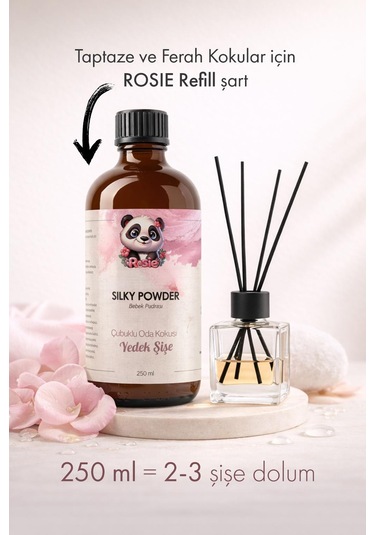 Rosie Silky Powder Çubuklu Oda Kokusu Yedek Şişe 250 Ml Pudramsı Ortam Kokusu, Reed Diffuser, Refill Fresh