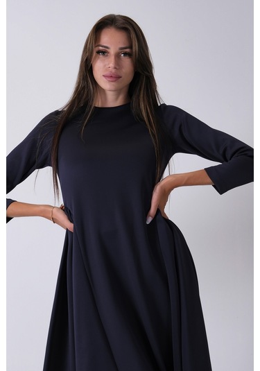 Feminist Lacivert Bisiklet Yaka Scuba Tesettür Elbise 4593445.02 Lacivert