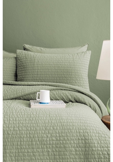 Savanna Yıkanmış Sage %100 Pamuk Poplin Yatak Örtüsü 180 260cm Yeşil