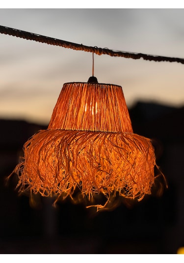 Hasır Doğal Saçaklı 30 Cm Çap Dekoratif Rafya Avize Sarı