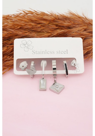 Kadın Kararmaz Altın Kaplama Kuğu Figürlü 6'Lı Küpe Set Gümüş-M Altın