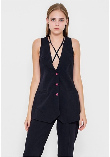 Modatalika Kadın Kolsuz Düğmeli İkili Takım 001