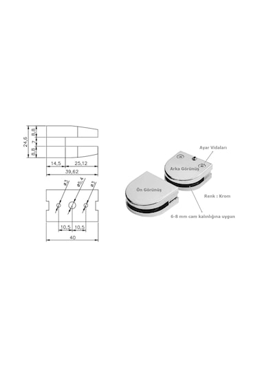 Osena Cam Tutucu Metal Krom 6-8 Mm Ayarlı 1 Takım Krom