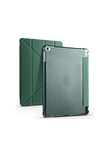 Kilifone - İpad Uyumlu İpad 9.7 2018 6.nesil - Kılıf Kalem Bölmeli Stand Olabilen Origami Tri Folding Tablet Kılıfı - Koyu Yeşil