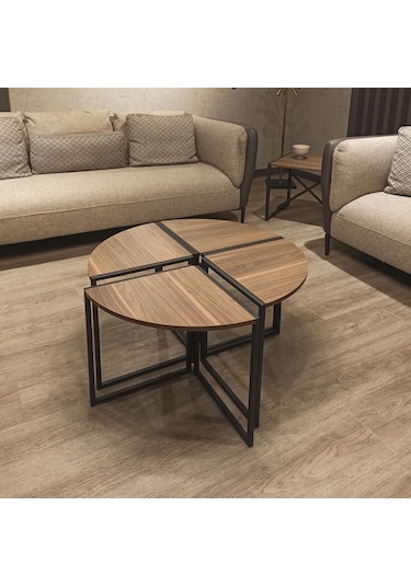 Wrkspc Vidasız Kolay Kurulum Yonca Yuvarlak Zigon Sehpa - Ceviz