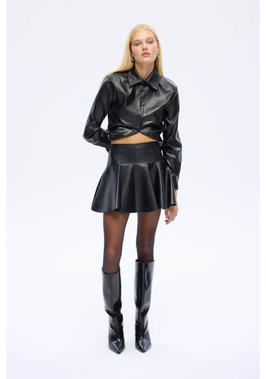 Quzu Volanlı Siyah Kadın Etek Etk01257 Siyah